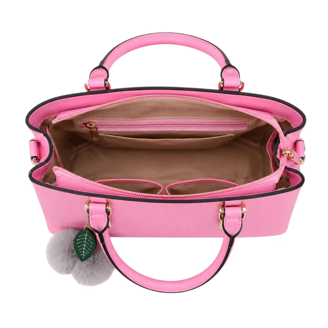Zorra Blossom Charm Structured Leather Handbag for Women - Pink