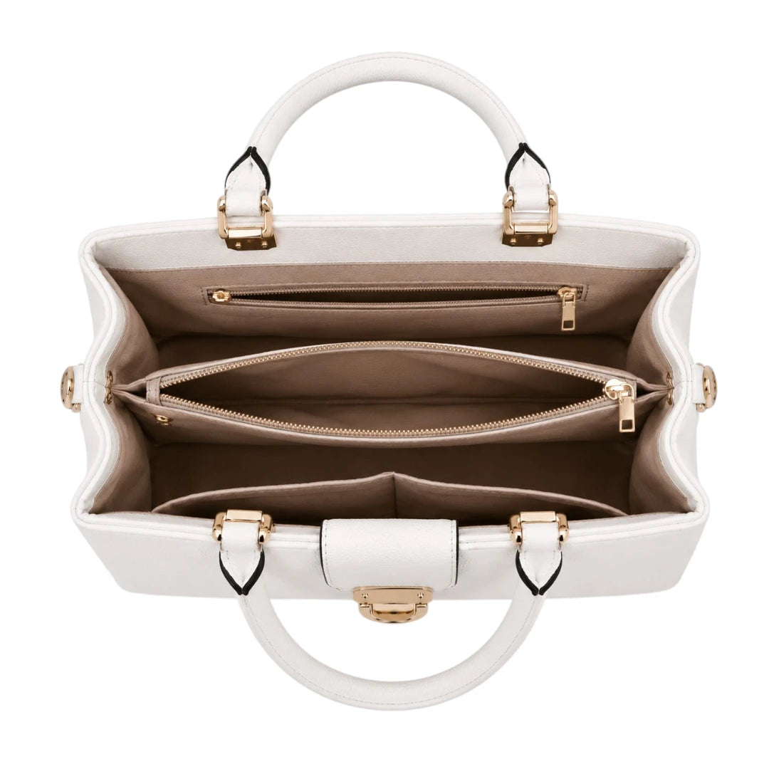 Zorra Ivory Luxe Structured Leather Handbag - White