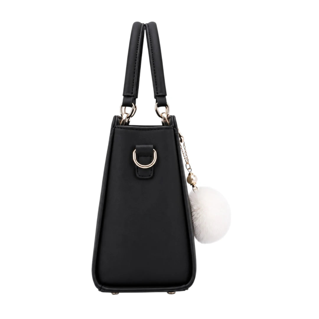 Zorra Midnight Charm Structured Leather Handbag - Black
