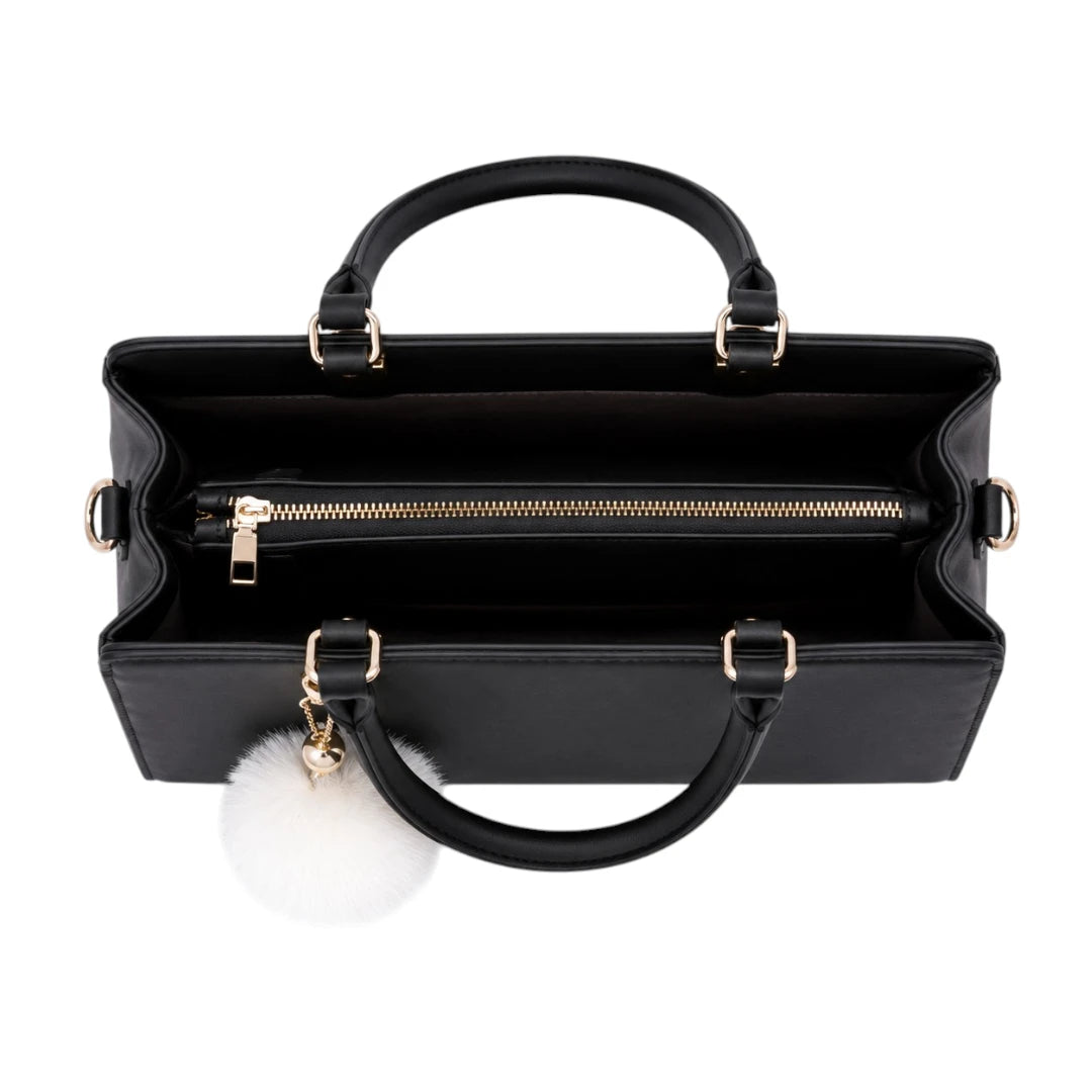 Zorra Midnight Charm Structured Leather Handbag - Black