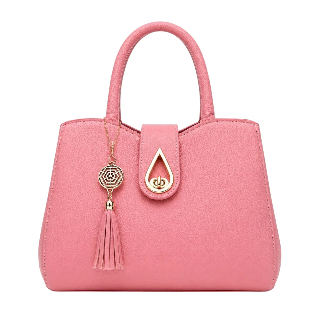 Zorra Rosewood Charm Structured Leather Handbag - Pink