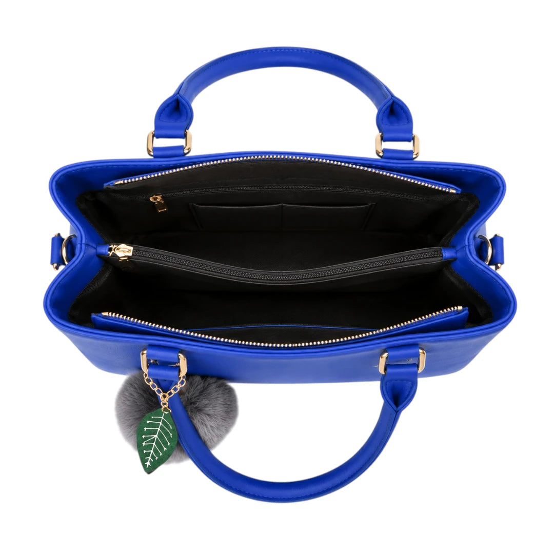 Zorra Sapphire Bloom Structured Leather Handbag - Blue